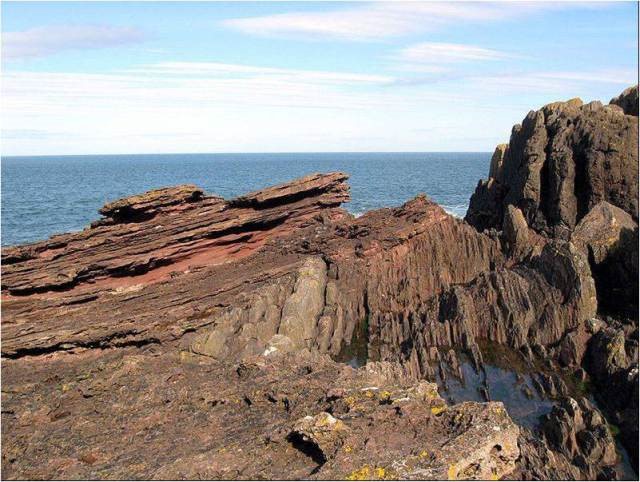 Angular Unconformity at Siccar Point, Scotland. Siccar Point, Scotland (Photo: Wikipedia âHuttonâs Unconformityâ)